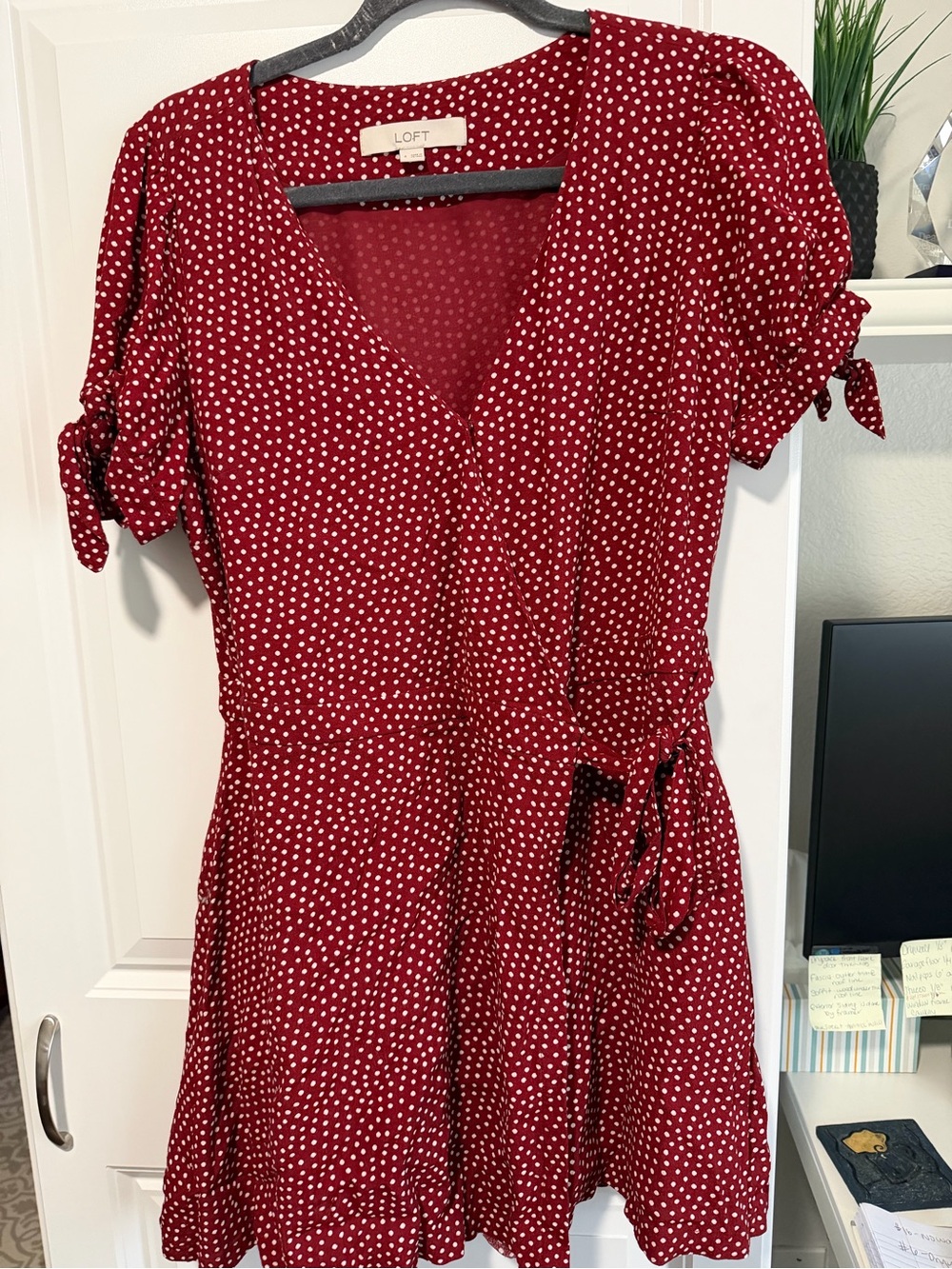 LOFT Red Dot Tie-Waist Wrap romper